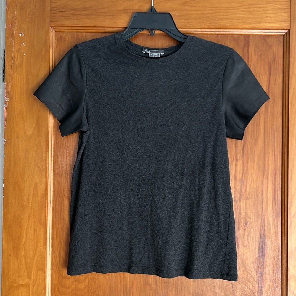 Vince Leather Sleeve T-Shirt